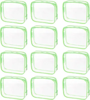 uxcell Clear Toiletry Bag, 12 Pcs PVC Transparent Makeup Bag for Women Man, Cosmetic Pouch Bags with Zipper for Travel Makeup Organizer Pouch, Green(L Size)