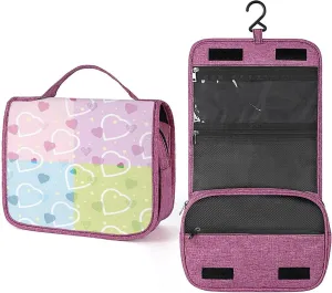 Valentine Theme,Makeup Bag Cosmetic Travel Bag with Hanging Hook,Heart Motifs Romance Love Theme,Water-resistant Make Up Bag Organizer for Brushes,Full-size Container,Toiletries,Pink Green