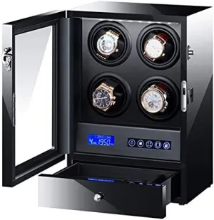 VejiA Watch Shaker Watch Winder for Automatic Watch with LED Backlight Watches Jewelry Storage Drawer LCD Screen Control Black Piano Finish