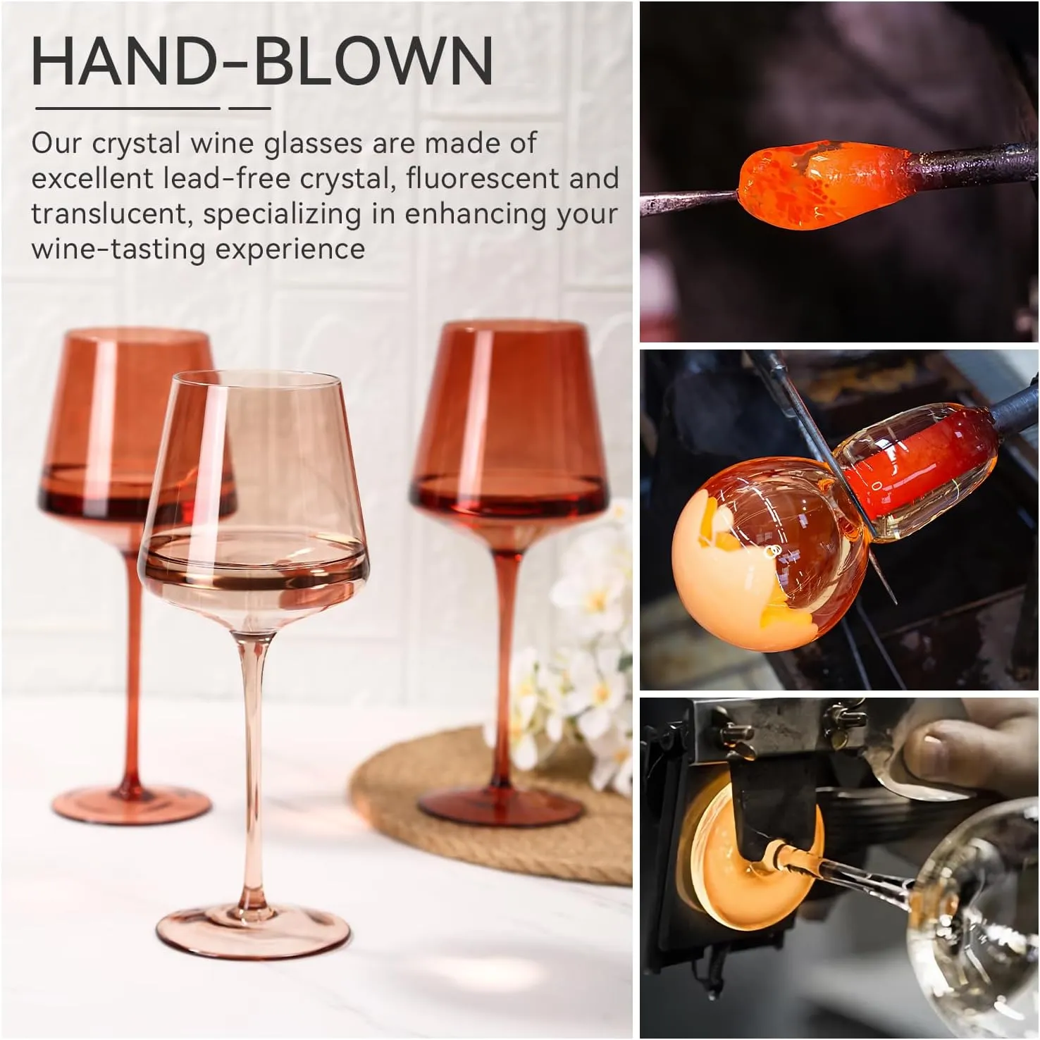 Venus Colored Wine Glasses Set of 6-18oz【Hand Blown】Crystal Colorful Wine Glasses with Stem-Venus Wine Glass Wedding gift set for wine lovers Red White Wine Dinner