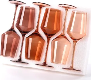 Venus Wine Glasses Set of 6-14oz [Hand-Blown] Maillard-Inspired Amber & Espresso Stemware, Earth-Tone Crystal Glasses | Limited Edition with 2025 Trend Color: Mocha Mousse