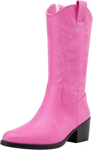 Vepose Women's 9803 Embroided Cowboy Boots,Western Pull on Point Toe Mid-Calf Cowgirl Boots with Inside Zipper