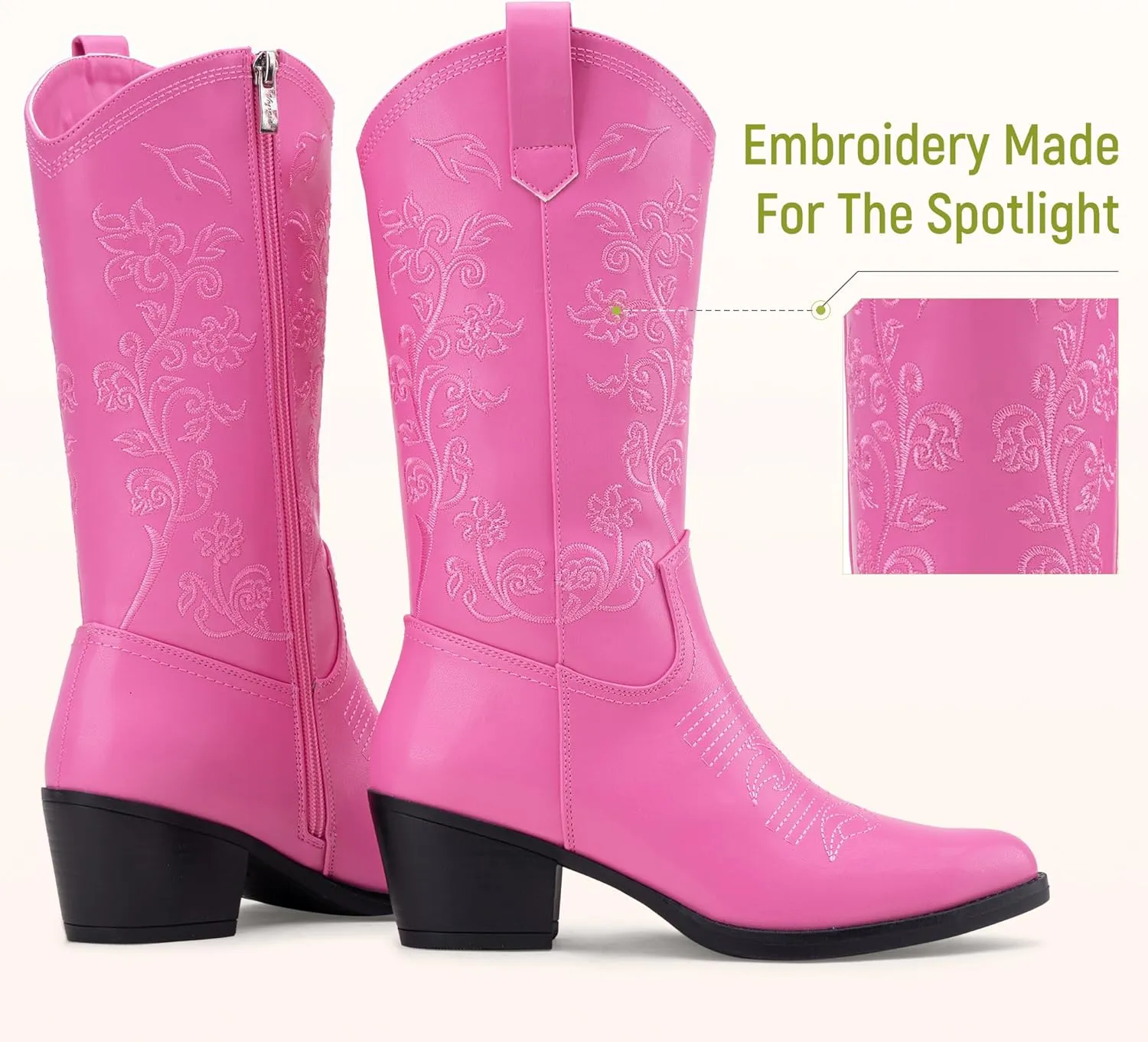 Vepose Women's 9803 Embroided Cowboy Boots,Western Pull on Point Toe Mid-Calf Cowgirl Boots with Inside Zipper