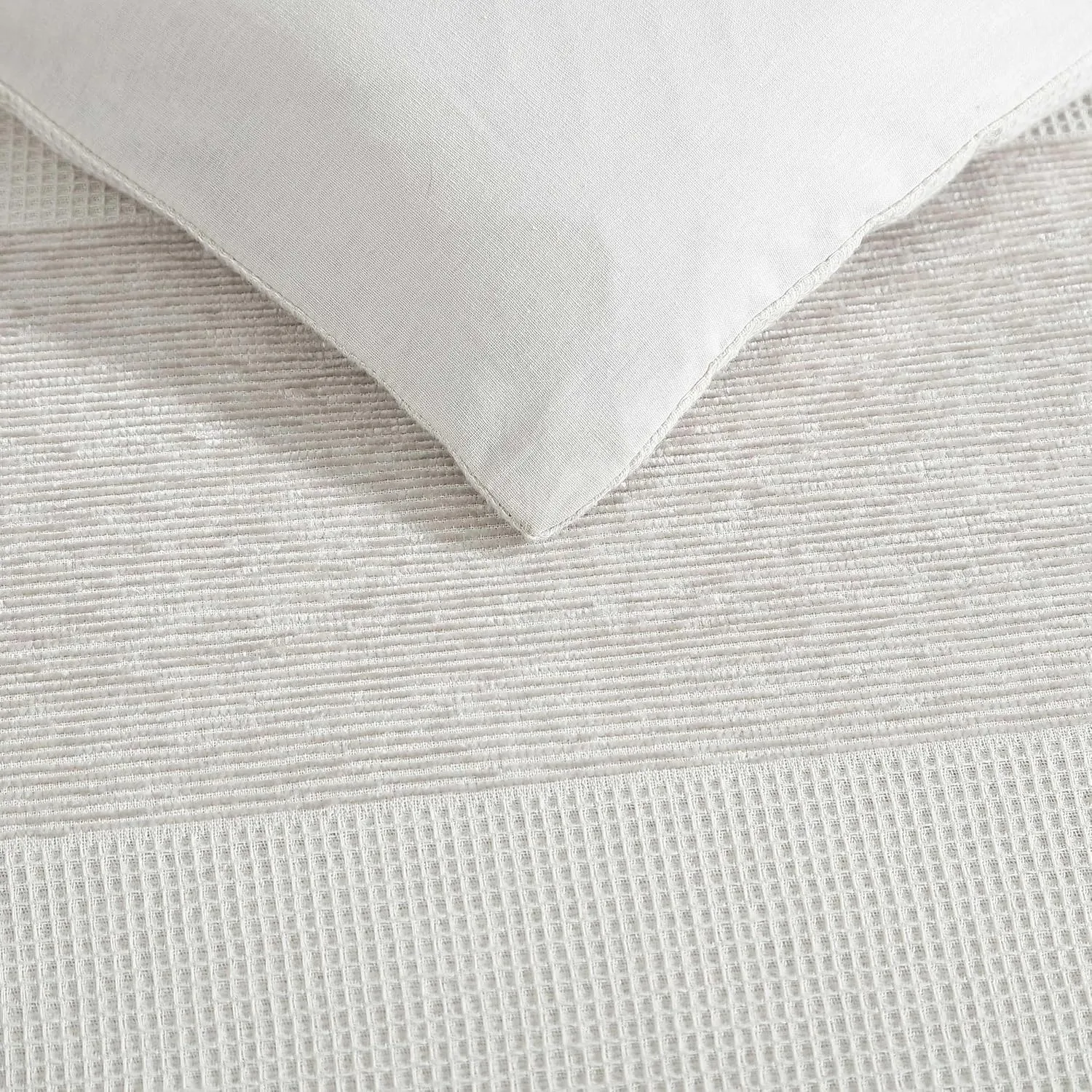 Vera Wang - King Comforter Set, Premium Cotton Bedding Set with Matching Shams, Chic Room Essentials, Oeko-Tex Certified (Chenille Waffle Stripe Beige, King)