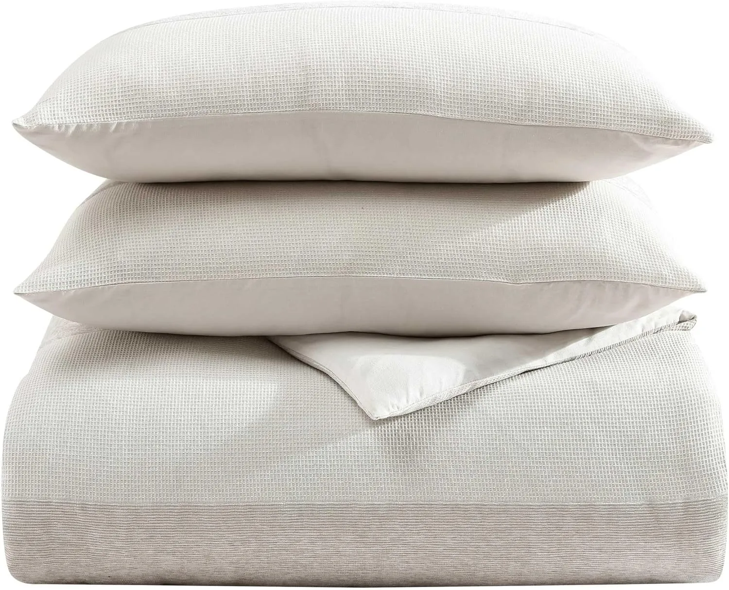 Vera Wang - King Comforter Set, Premium Cotton Bedding Set with Matching Shams, Chic Room Essentials, Oeko-Tex Certified (Chenille Waffle Stripe Beige, King)