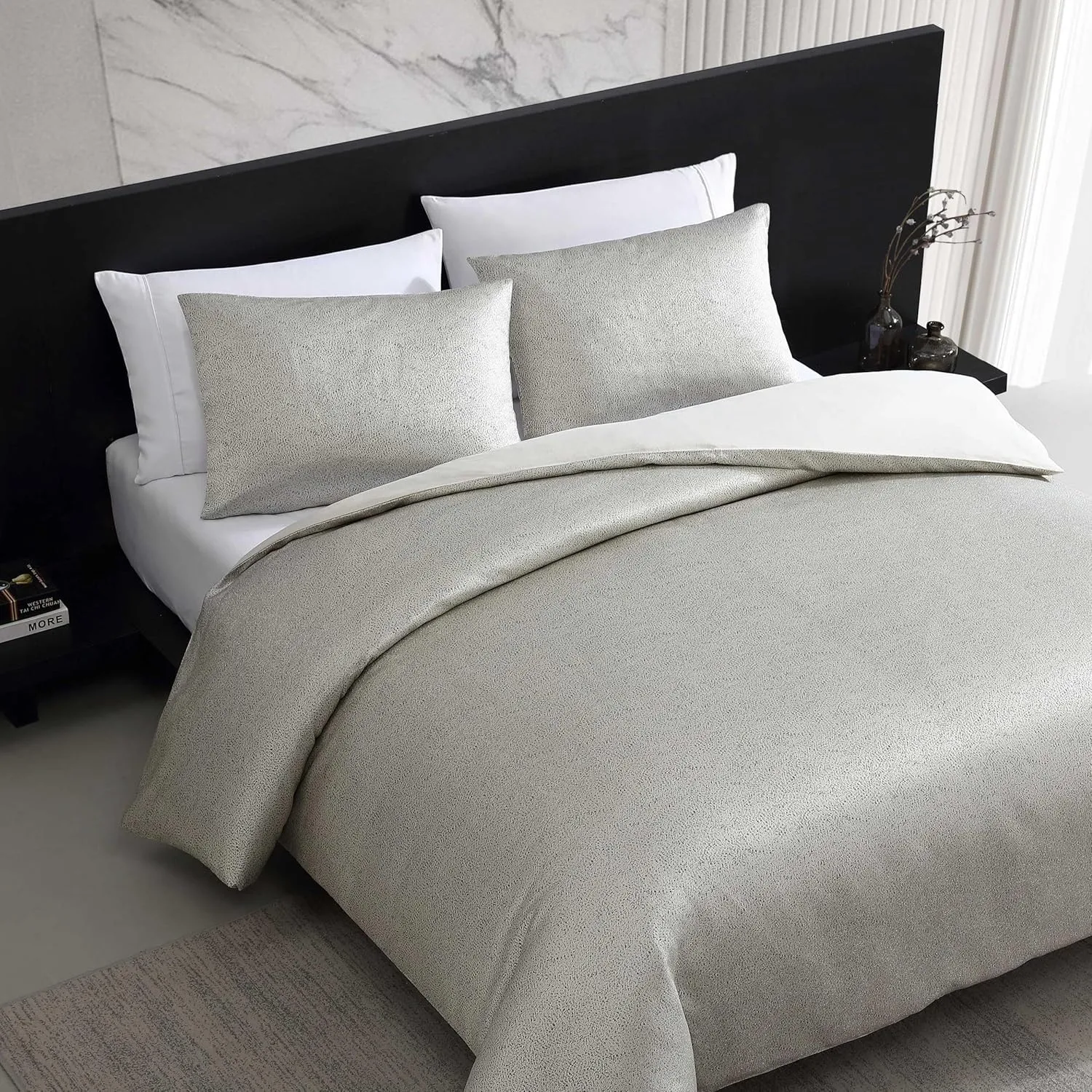 Vera Wang - King Comforter Set, Satin Weave Bedding Set with Matching Shams, Oeko-Tex Certified (Speckled Satin Weave Taupe, King)