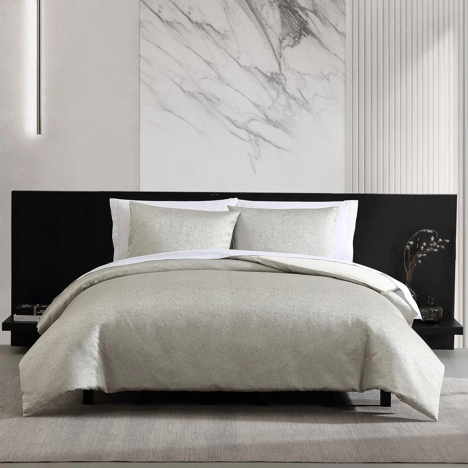 Vera Wang - King Comforter Set, Satin Weave Bedding Set with Matching Shams, Oeko-Tex Certified (Speckled Satin Weave Taupe, King)