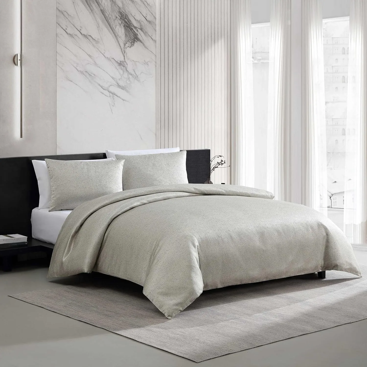 Vera Wang - King Comforter Set, Satin Weave Bedding Set with Matching Shams, Oeko-Tex Certified (Speckled Satin Weave Taupe, King)