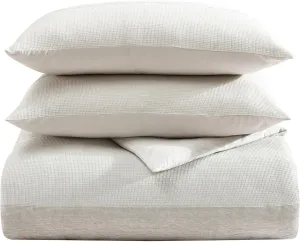 Vera Wang - Queen Comforter Set, Premium Cotton Bedding Set with Matching Shams, Chic Room Essentials, Oeko-Tex Certified (Chenille Waffle Stripe Beige, Queen)