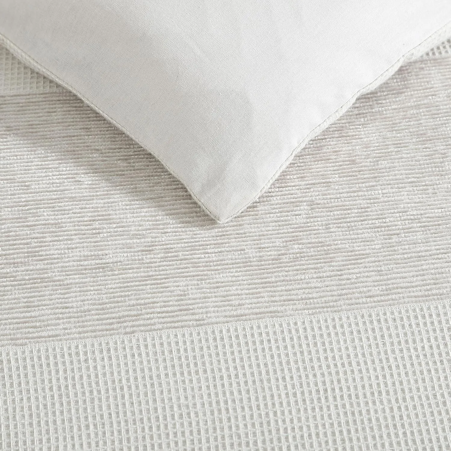 Vera Wang - Queen Comforter Set, Premium Cotton Bedding Set with Matching Shams, Chic Room Essentials, Oeko-Tex Certified (Chenille Waffle Stripe Beige, Queen)
