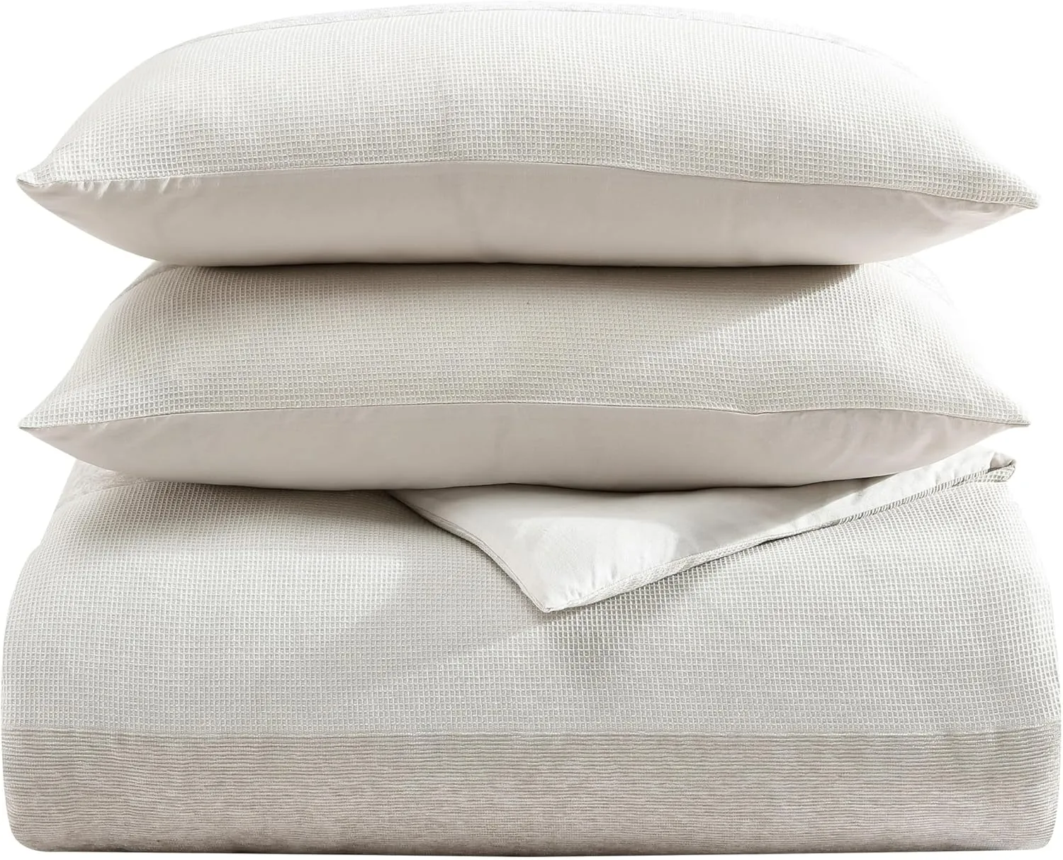 Vera Wang - Queen Comforter Set, Premium Cotton Bedding Set with Matching Shams, Chic Room Essentials, Oeko-Tex Certified (Chenille Waffle Stripe Beige, Queen)