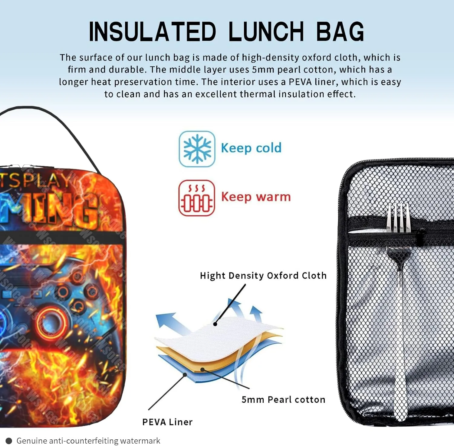 Video Game Lunch Box for Boys Gamepad Insulated Lunch Bag Reusable Cool Game Theme Lunchbox With Adjustable Shoulder Strap for Kids School Picnic Travel Back to School Gifts