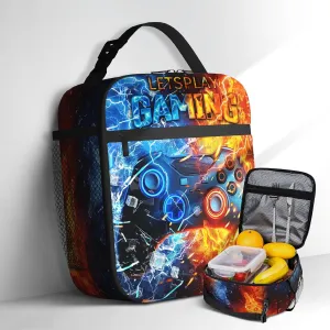 Video Game Lunch Box for Boys Gamepad Insulated Lunch Bag Reusable Cool Game Theme Lunchbox With Adjustable Shoulder Strap for Kids School Picnic Travel Back to School Gifts