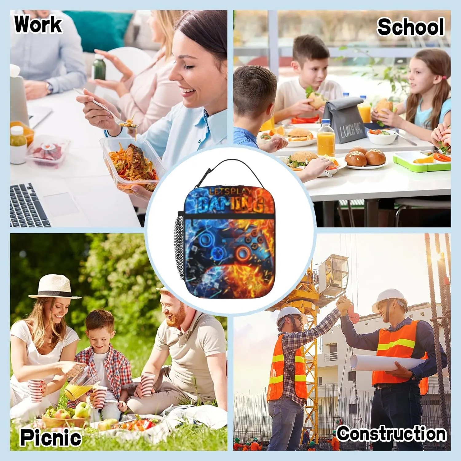 Video Game Lunch Box for Boys Gamepad Insulated Lunch Bag Reusable Cool Game Theme Lunchbox With Adjustable Shoulder Strap for Kids School Picnic Travel Back to School Gifts