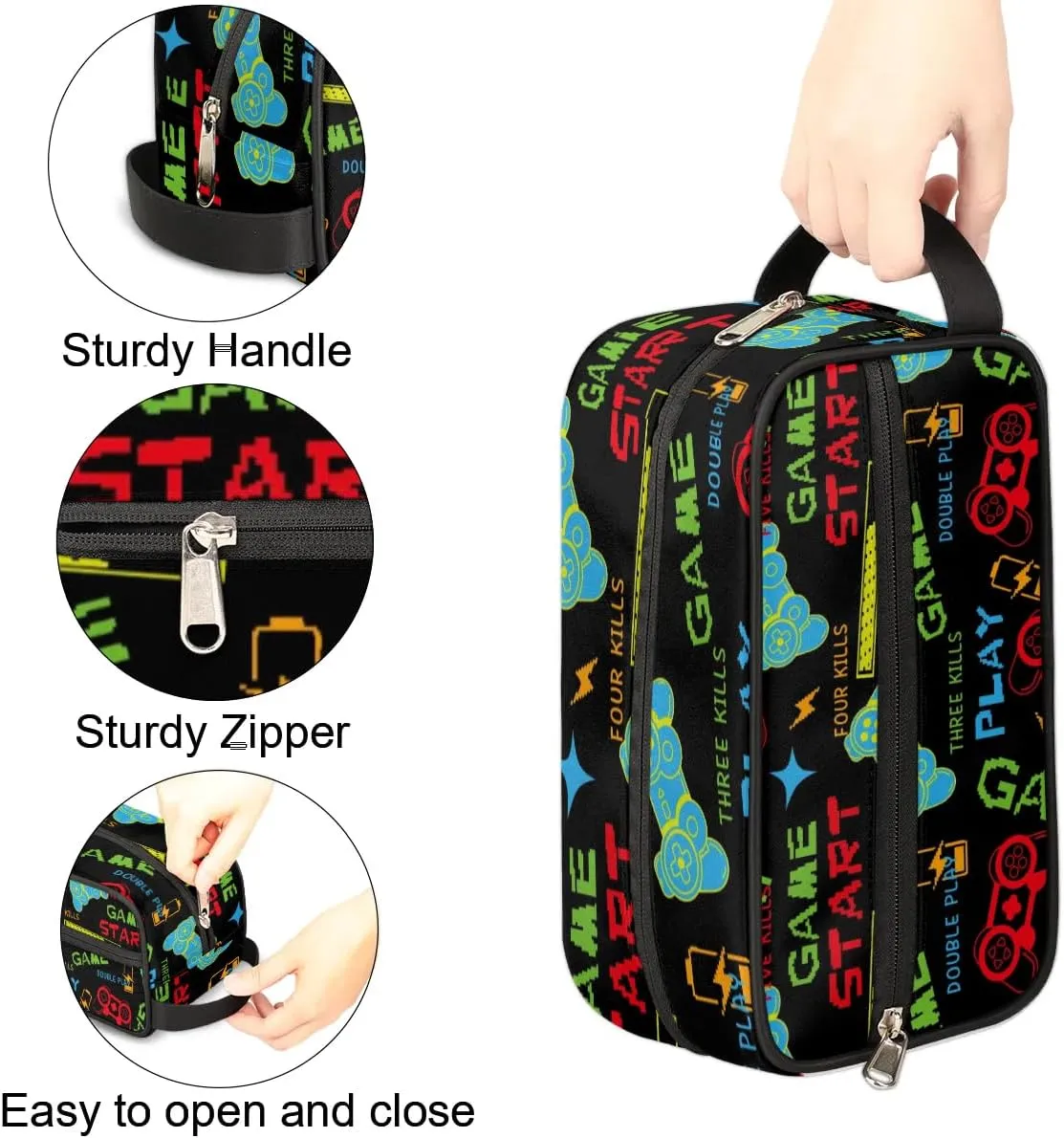 Video Game Start Travel Toiletry Bag for Kids, Waterproof Hanging Wash Bag Gym Shower Kit for Boys Dopp Kit for Toiletries Accessories