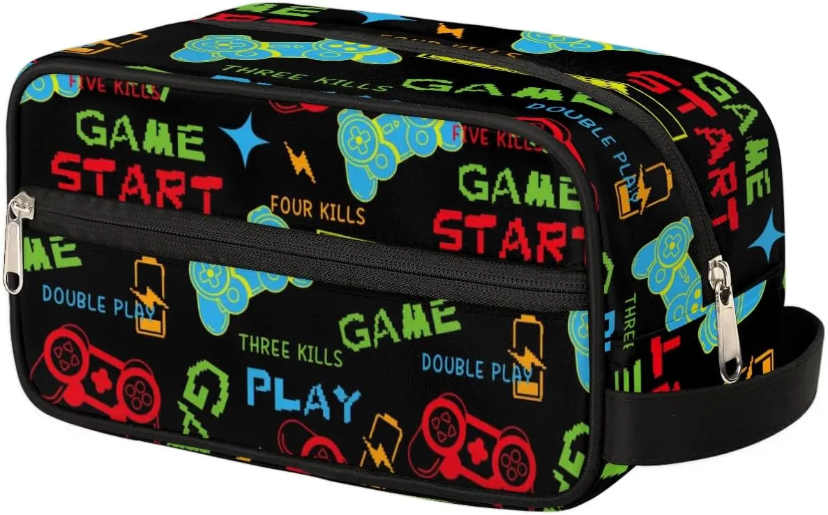 Video Game Start Travel Toiletry Bag for Kids, Waterproof Hanging Wash Bag Gym Shower Kit for Boys Dopp Kit for Toiletries Accessories