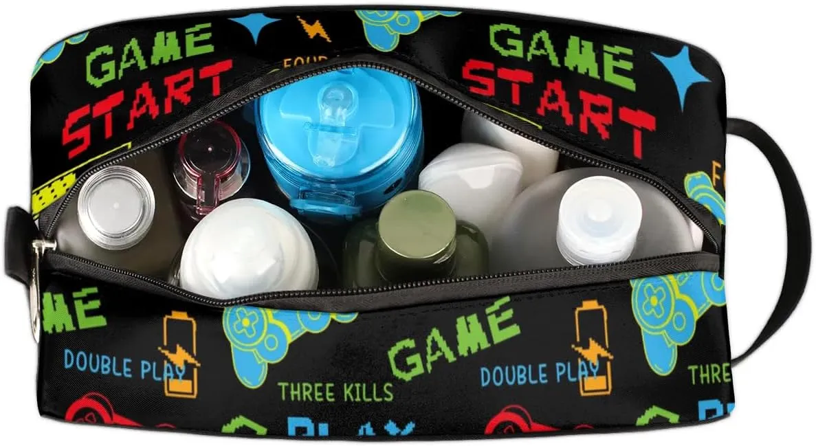 Video Game Start Travel Toiletry Bag for Kids, Waterproof Hanging Wash Bag Gym Shower Kit for Boys Dopp Kit for Toiletries Accessories