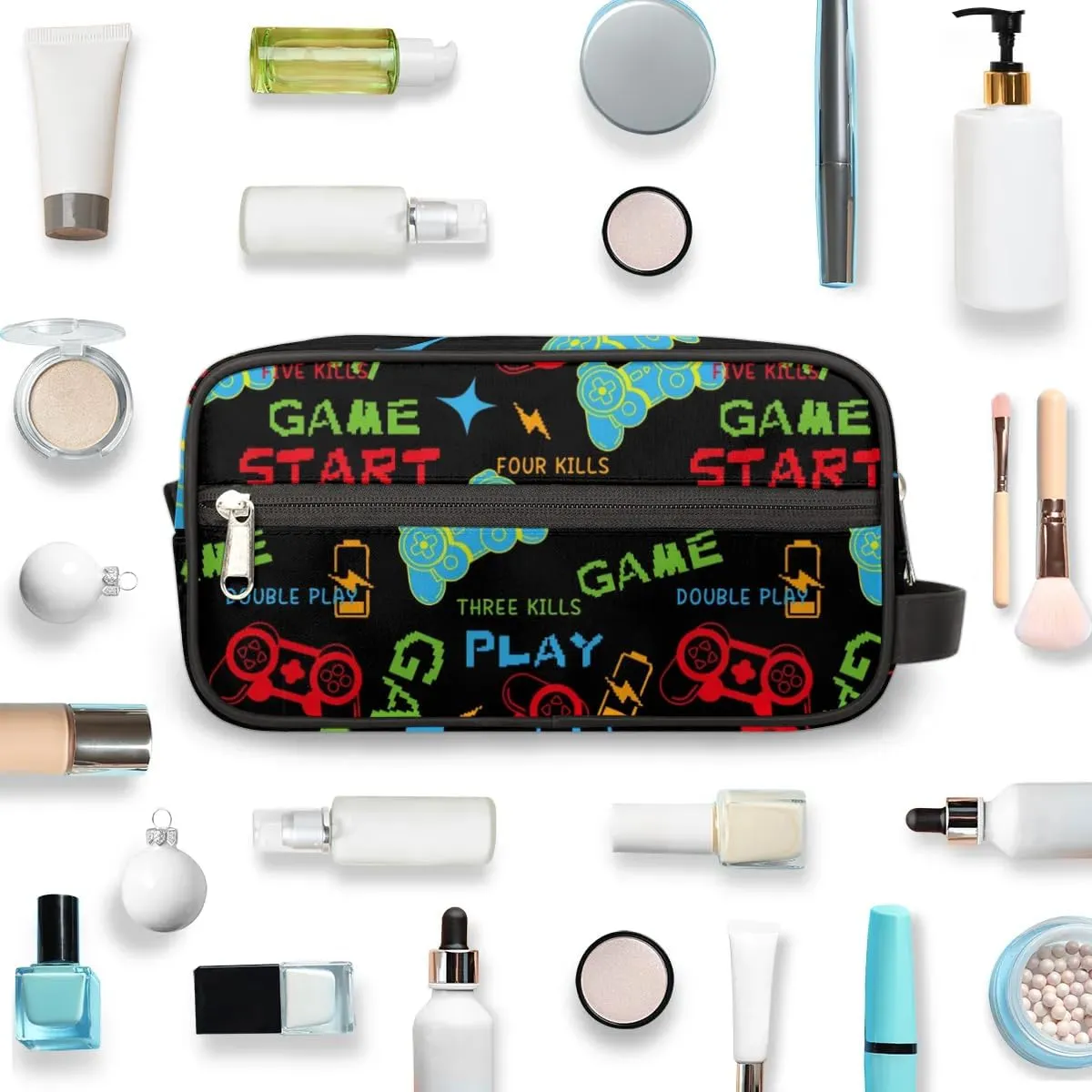 Video Game Start Travel Toiletry Bag for Kids, Waterproof Hanging Wash Bag Gym Shower Kit for Boys Dopp Kit for Toiletries Accessories