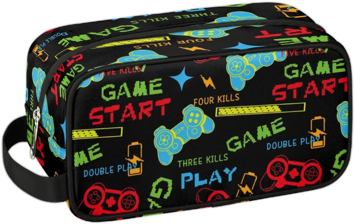 Video Game Start Travel Toiletry Bag for Kids, Waterproof Hanging Wash Bag Gym Shower Kit for Boys Dopp Kit for Toiletries Accessories
