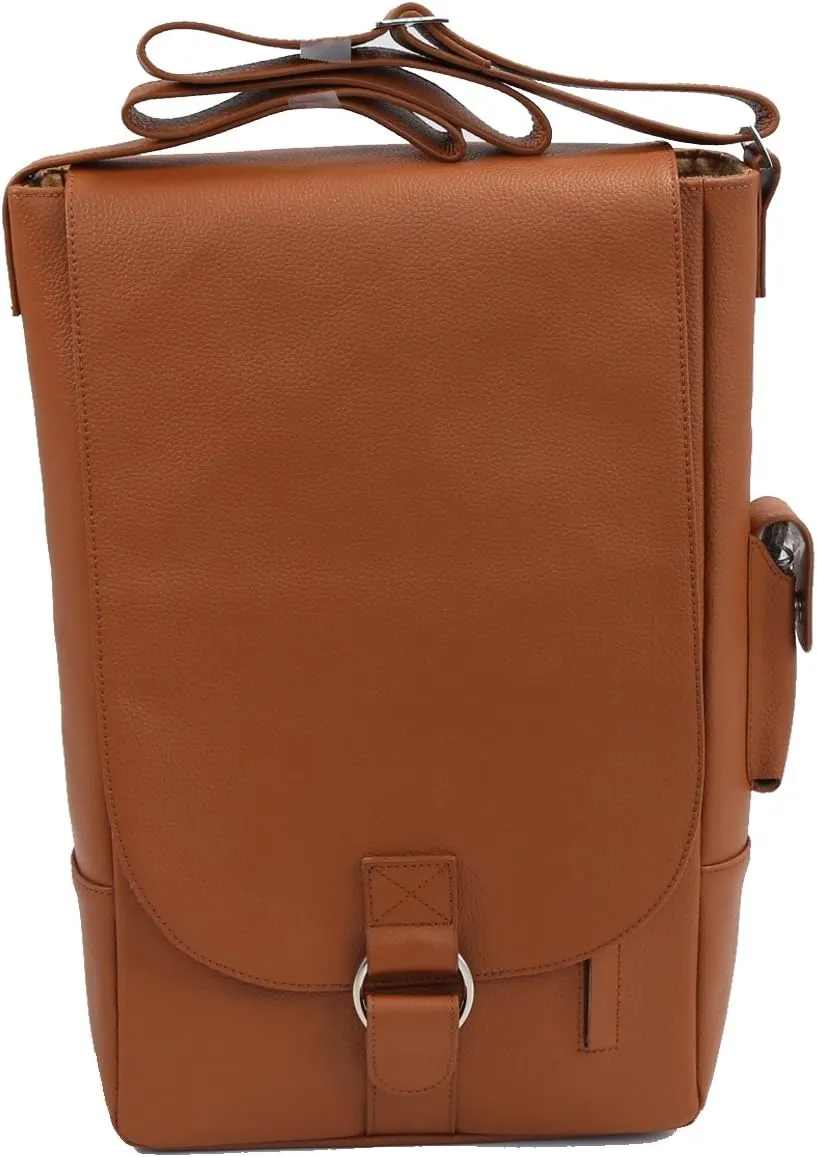 Vino2 Two Bottles Saddle Leather Wine Tote Messenger Carrier (Brown)