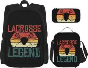 Vintage Distressed Lacrosse Legend Multifunctional Pocket Backpack Crossbody Lunch Bag Pencil Case 3Pcs Set Large Capacity Backpack