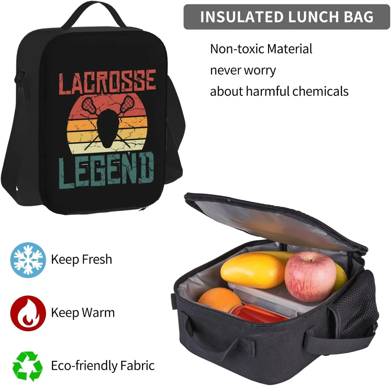 Vintage Distressed Lacrosse Legend Multifunctional Pocket Backpack Crossbody Lunch Bag Pencil Case 3Pcs Set Large Capacity Backpack