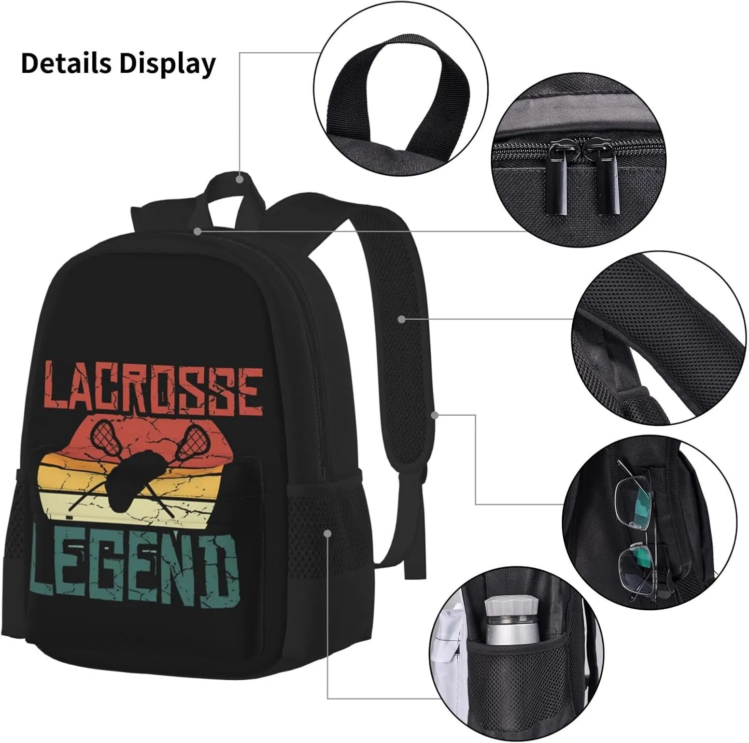 Vintage Distressed Lacrosse Legend Multifunctional Pocket Backpack Crossbody Lunch Bag Pencil Case 3Pcs Set Large Capacity Backpack