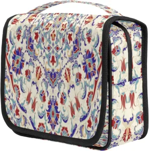 Vintage Flower Mandala Travel Toiletry Bag for Women Portable Waterproof Travel Makeup Bag with Hanging Hook Makeup Cosmetic Organizer for Travel Business Trip Camping Bathroom