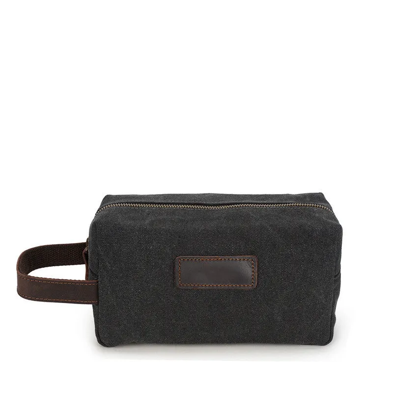Vintage Wax Canvas Toiletry Bag with Leather Handle