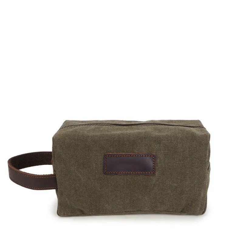 Vintage Wax Canvas Toiletry Bag with Leather Handle