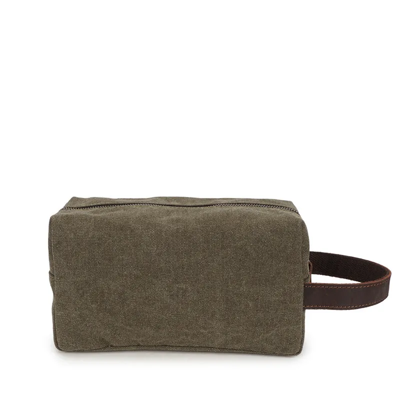 Vintage Wax Canvas Toiletry Bag with Leather Handle