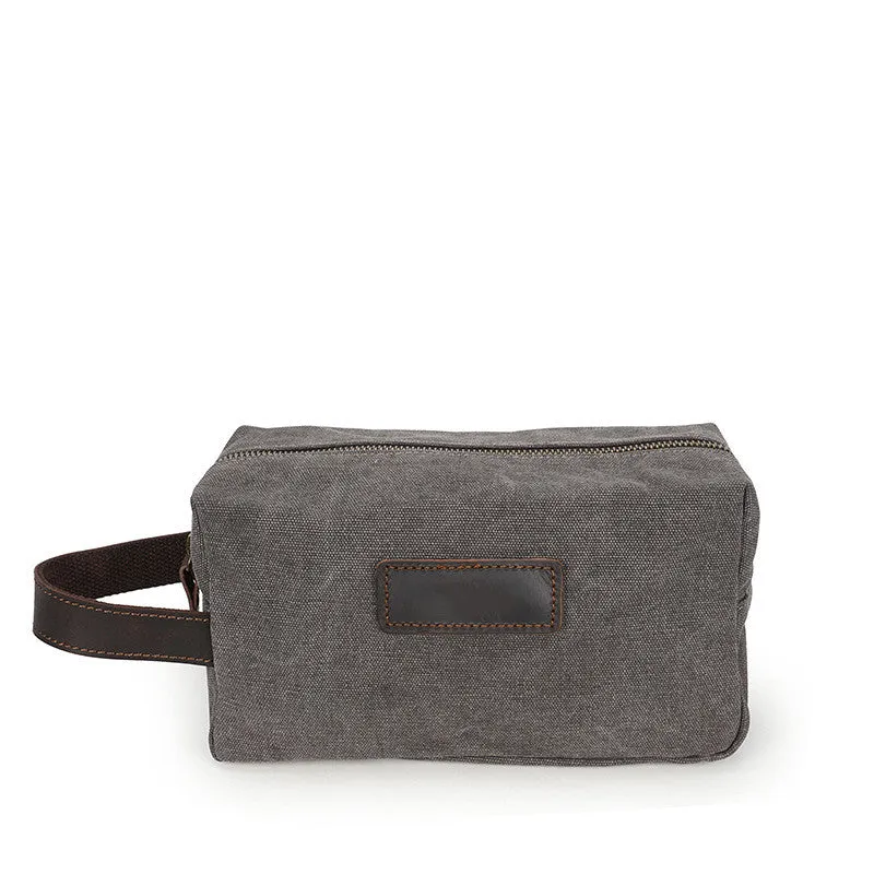 Vintage Wax Canvas Toiletry Bag with Leather Handle