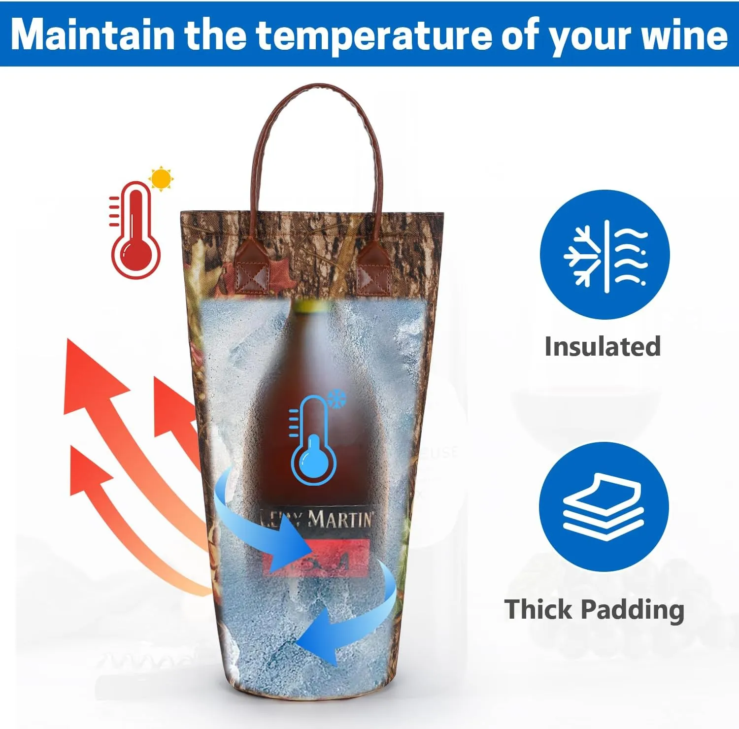 VISEMAN Single Bottle Wine Tote Bag Insulated, Wine Carrier Bag for One Bottle, Padded Wine Cooler Bag, Portable Wine Tote Bag for Wine Lovers Gift (Dual Camouflage)