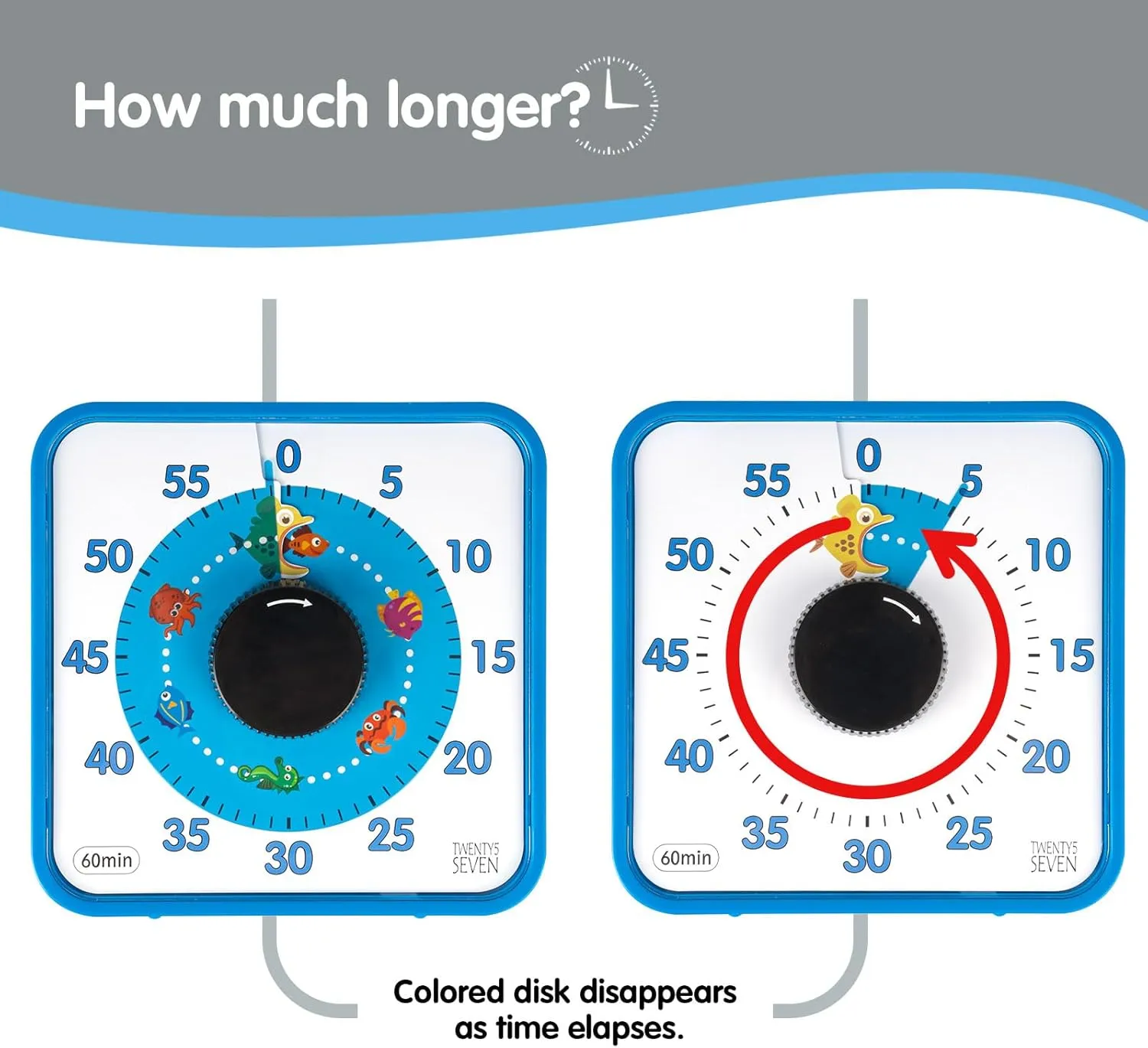 Visual Timer 7.5 inch, 60-Minute Countdown Timer for Kids Classroom Teaching Tool Office Meeting, Mechanical Countdown Clock for Exam Time Management Magnetic Kitchen Timer with Fish Pattern, Blue