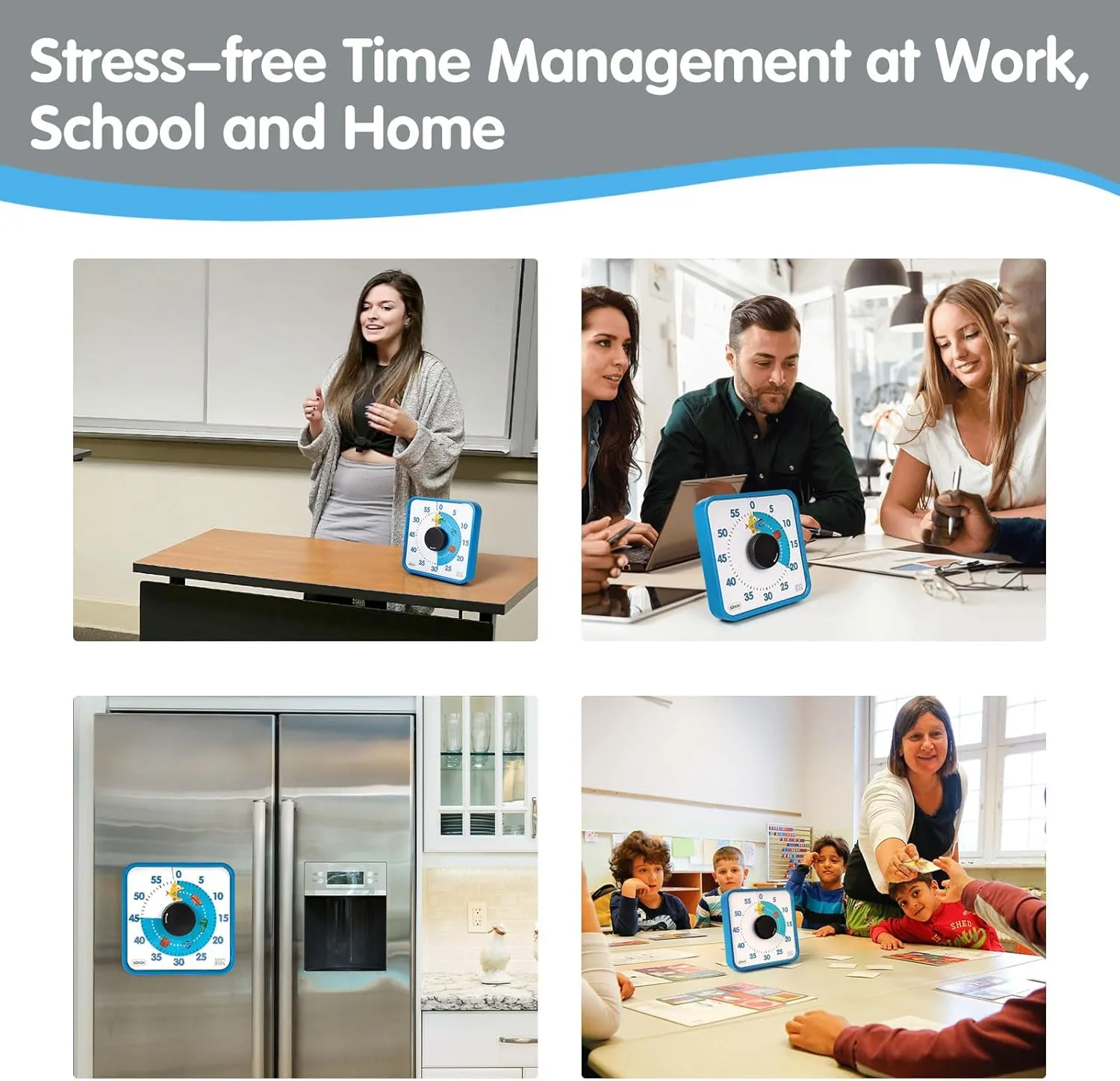 Visual Timer 7.5 inch, 60-Minute Countdown Timer for Kids Classroom Teaching Tool Office Meeting, Mechanical Countdown Clock for Exam Time Management Magnetic Kitchen Timer with Fish Pattern, Blue