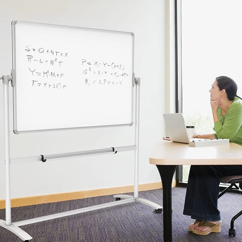 VIZ-PRO Double-Sided Magnetic Mobile Whiteboard, 48 x 36 Inches