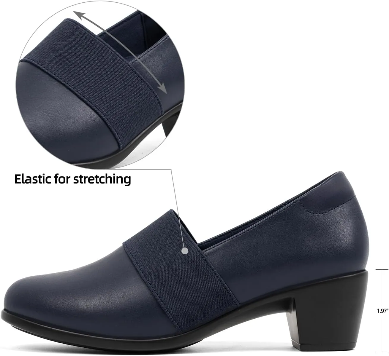VJH confort Women’s Heeled Shoes, Comfortable Elastic Low Block Chunky Heels Pumps