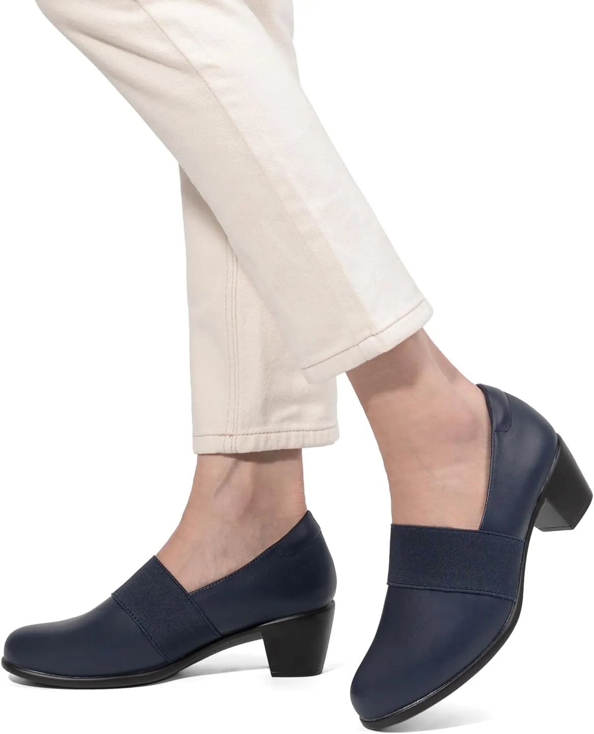 VJH confort Women’s Heeled Shoes, Comfortable Elastic Low Block Chunky Heels Pumps
