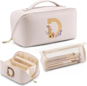 Vlando Birthday Gift For Daughter,Initial Makeup Bag for Teen Girls Women,Bridesmaid Gifts for Wedding Graduation Gifts for Girls Teacher (Letter D)