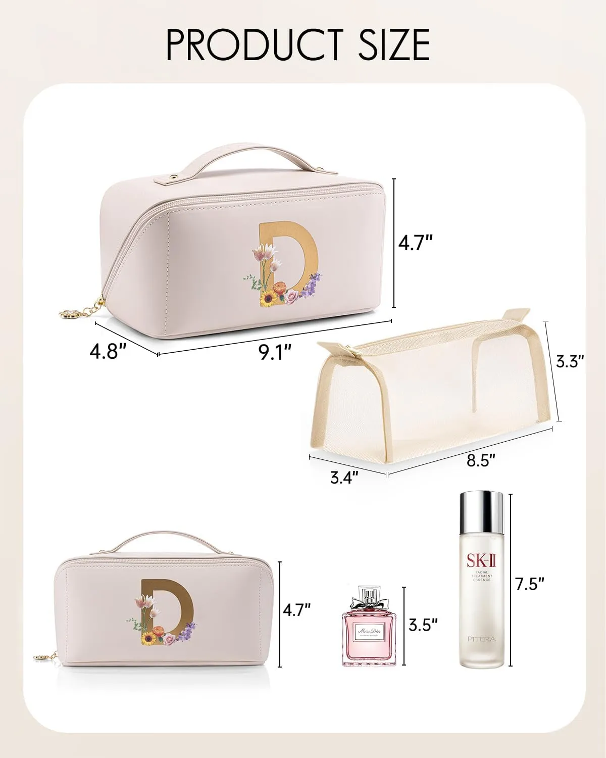 Vlando Birthday Gift For Daughter,Initial Makeup Bag for Teen Girls Women,Bridesmaid Gifts for Wedding Graduation Gifts for Girls Teacher (Letter D)