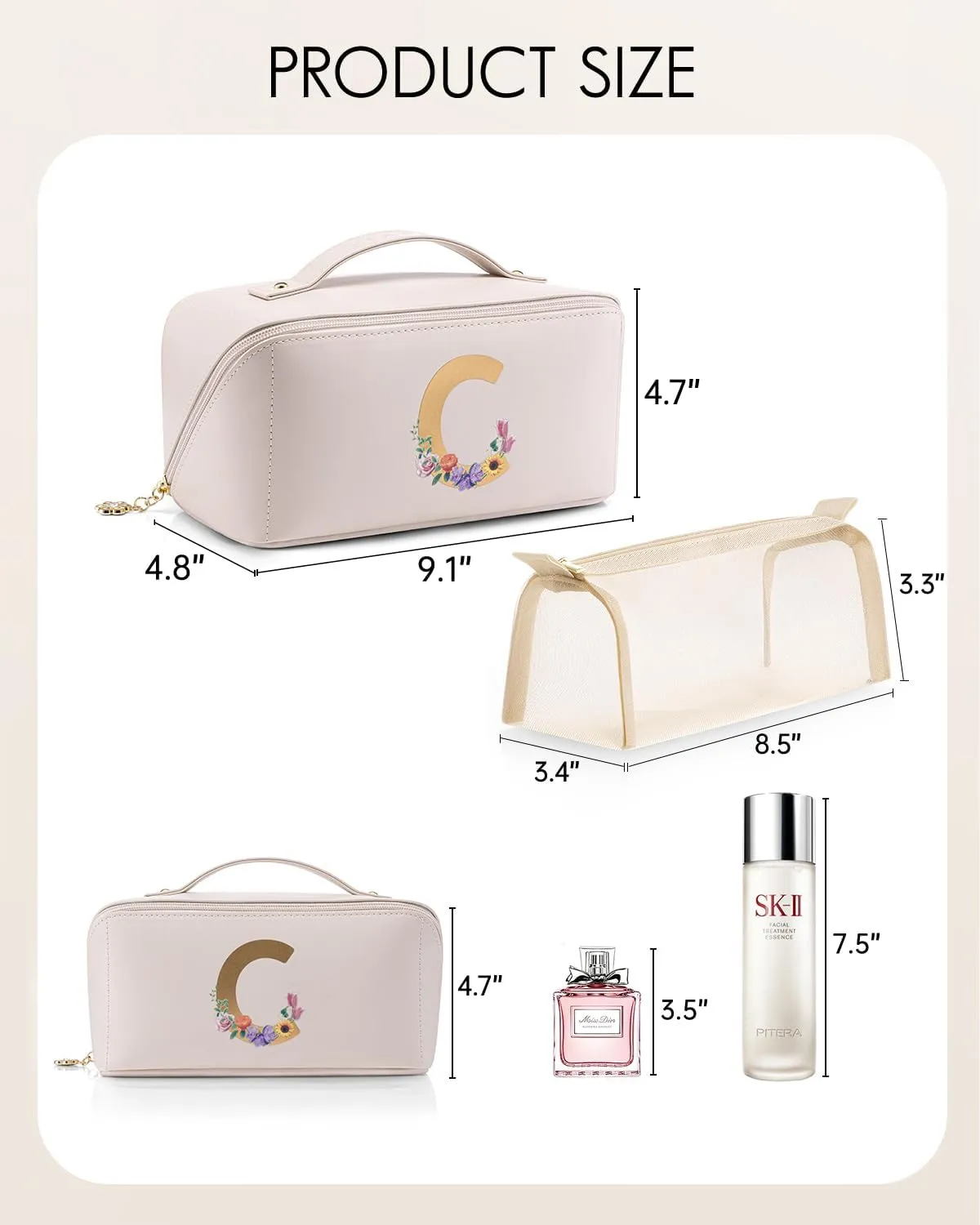 Vlando Bridal Shower Gifts,Initial Makeup Bags,Mothers Day Gifts for Mom Birthday Gifts for Women Girls Personalized Gifts for Wife Thanks Gift(Letter C)