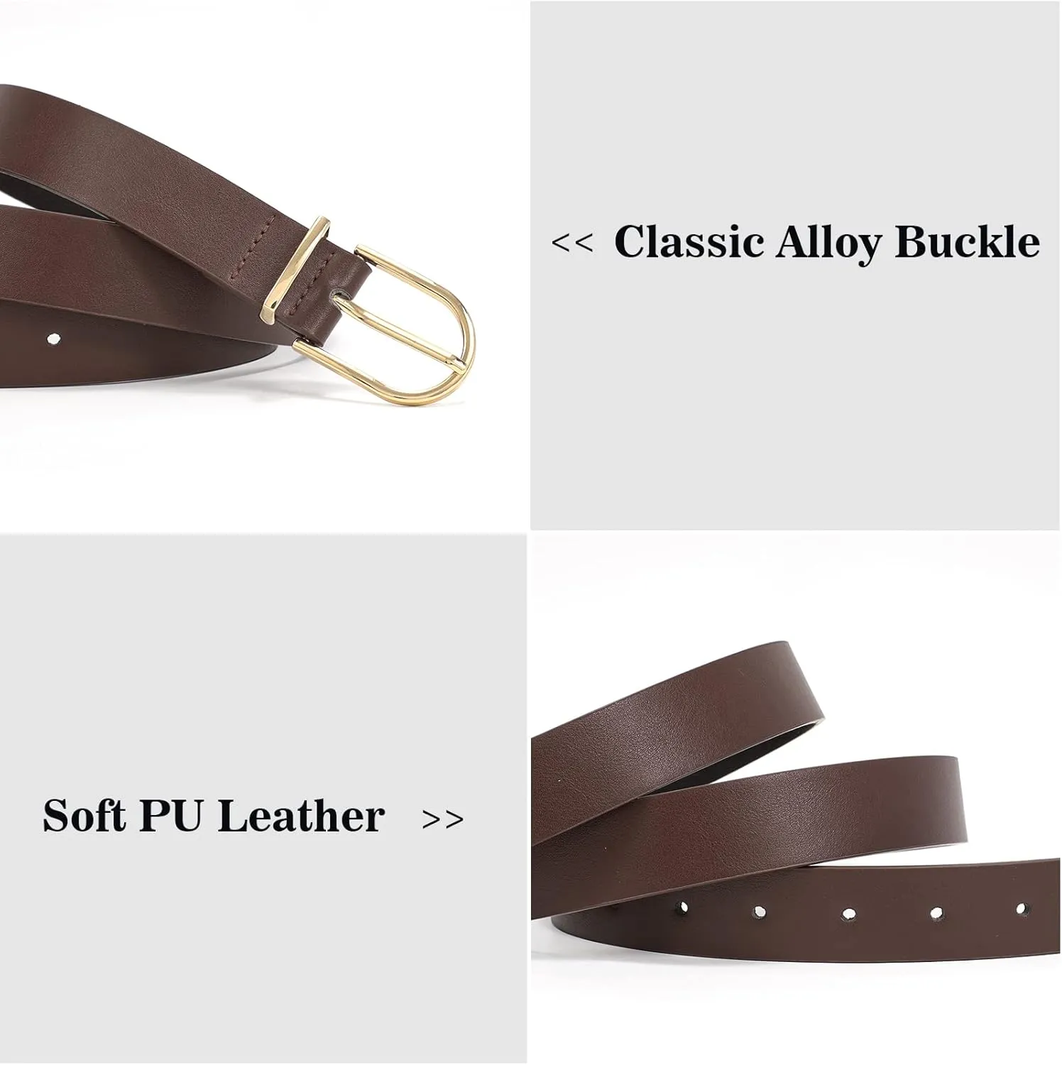 VONMELLI 3 Pack Women's Belts for Jeans Pants Fashion Gold Buckle Ladies Dress Belt