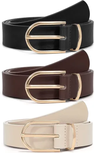 VONMELLI 3 Pack Women's Belts for Jeans Pants Fashion Gold Buckle Ladies Dress Belt