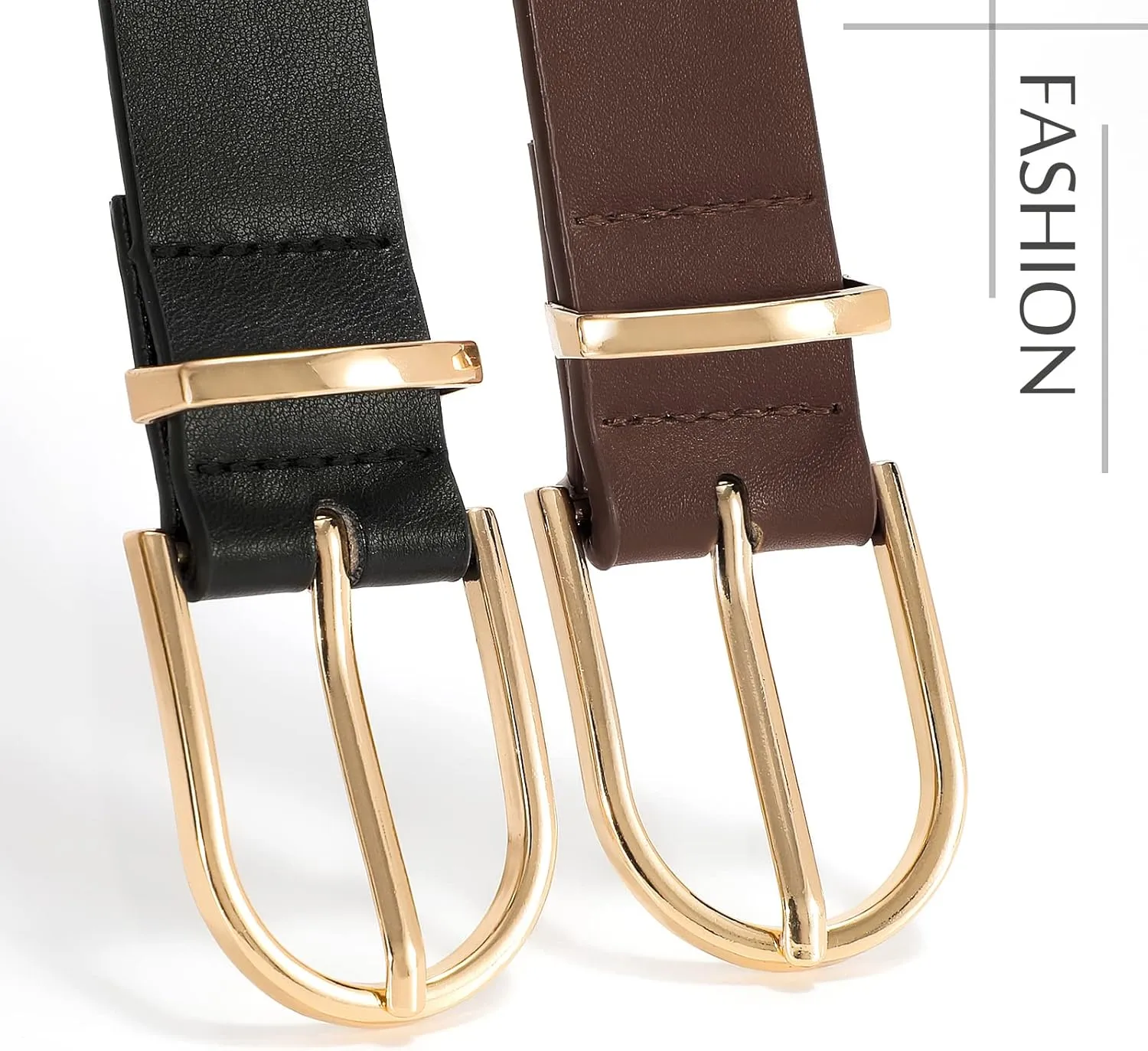 VONMELLI 3 Pack Women's Belts for Jeans Pants Fashion Gold Buckle Ladies Dress Belt
