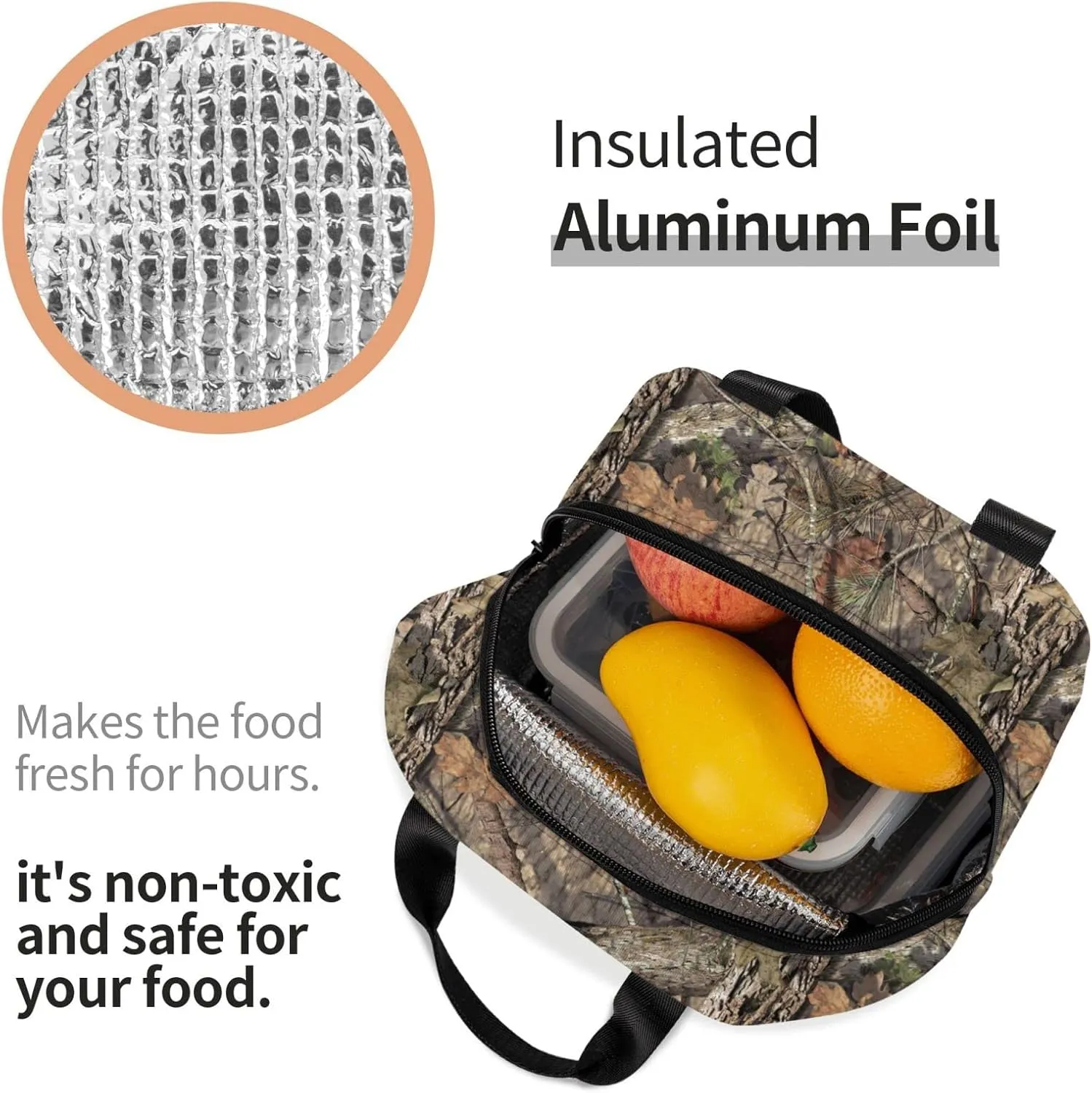 VOOHDDY Camo Hunting Camouflage Forest Insulated Lunch Bag For Women Men Reusable Lunch Box Container Waterproof Portable Cooler Thermal Tote Bag For Work Office Picnic Beach Travel