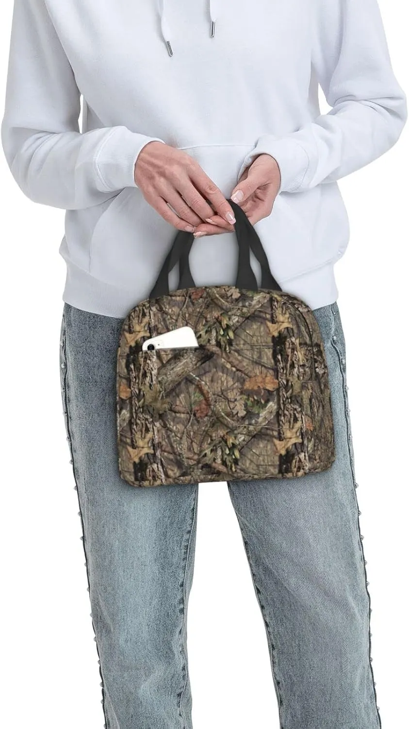 VOOHDDY Camo Hunting Camouflage Forest Insulated Lunch Bag For Women Men Reusable Lunch Box Container Waterproof Portable Cooler Thermal Tote Bag For Work Office Picnic Beach Travel