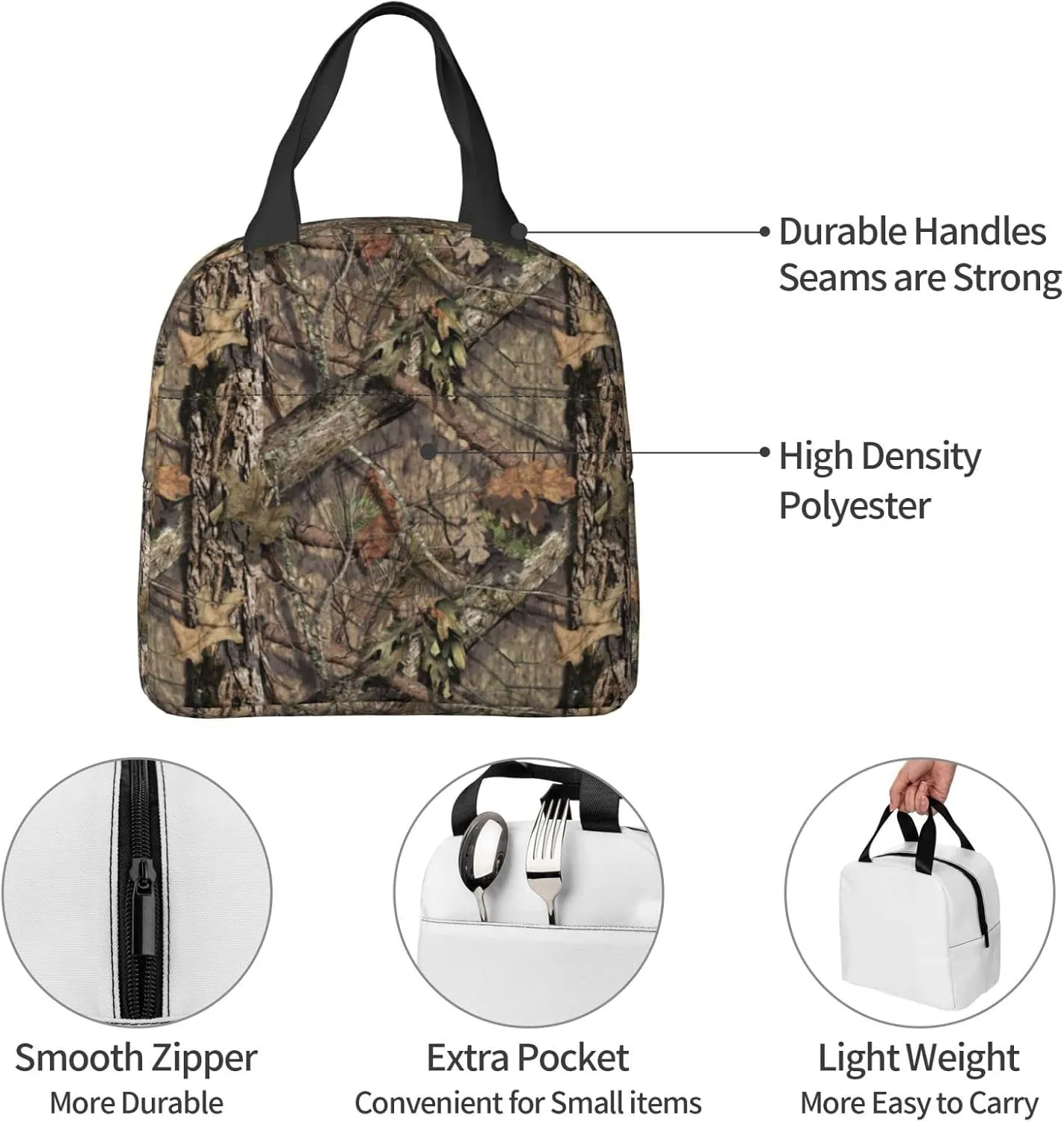 VOOHDDY Camo Hunting Camouflage Forest Insulated Lunch Bag For Women Men Reusable Lunch Box Container Waterproof Portable Cooler Thermal Tote Bag For Work Office Picnic Beach Travel