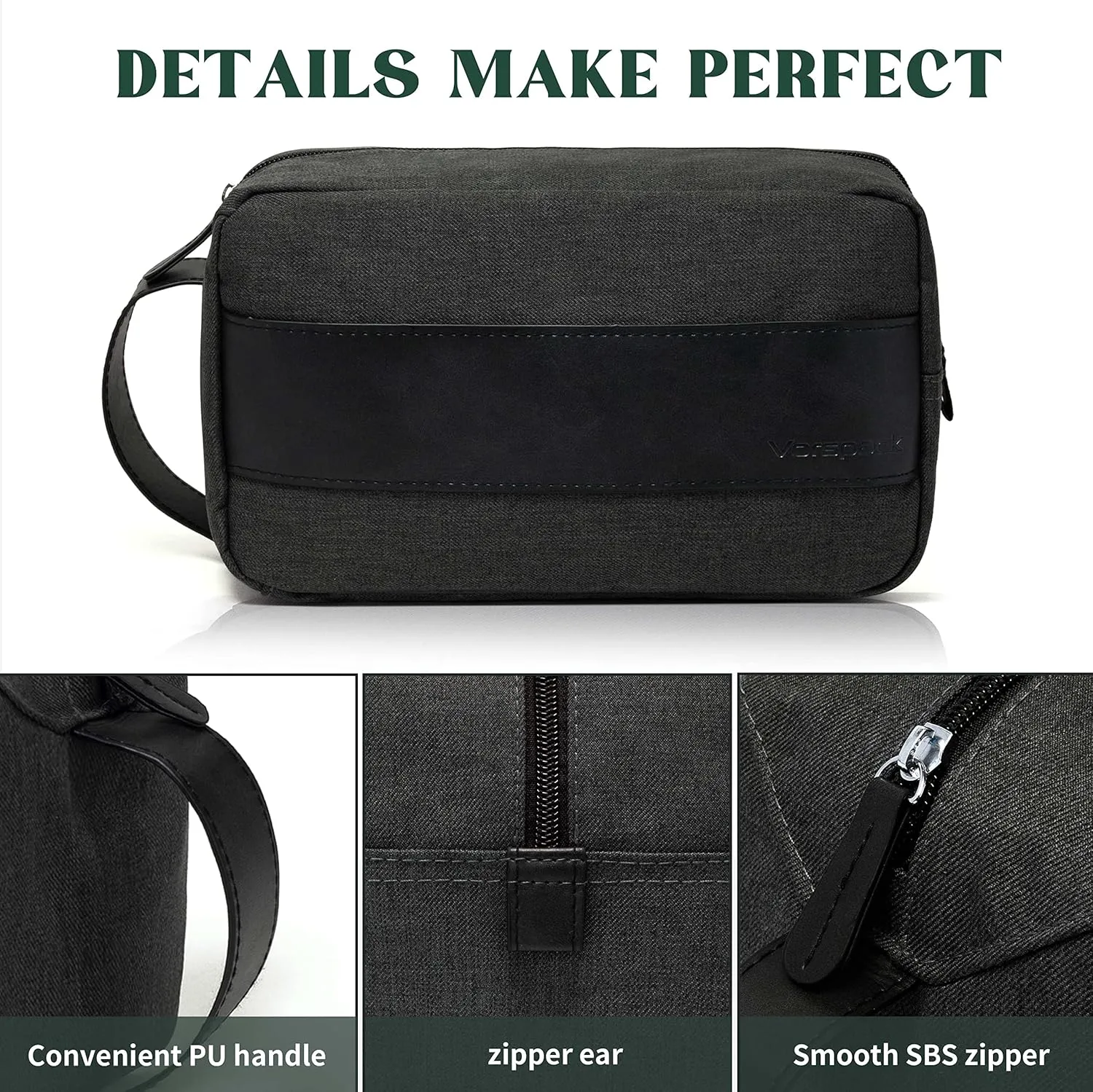 Vorspack Toiletry Bag for Men - Large Dopp Kit for Travel Water Resistant Travel Bag for Toiletries Accessories Lightweight Toiletries Bag - Grey