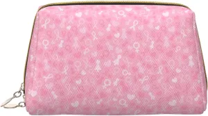 VOSERY Makeup Bag, Cosmetic Bags Travel Toiletry Bag for Women, Breast Cancer Awareness Make up Bag, Large Capacity Makeup Bag Organizer, Cute Makeup Pouch, Waterproof Leather Makeup Case