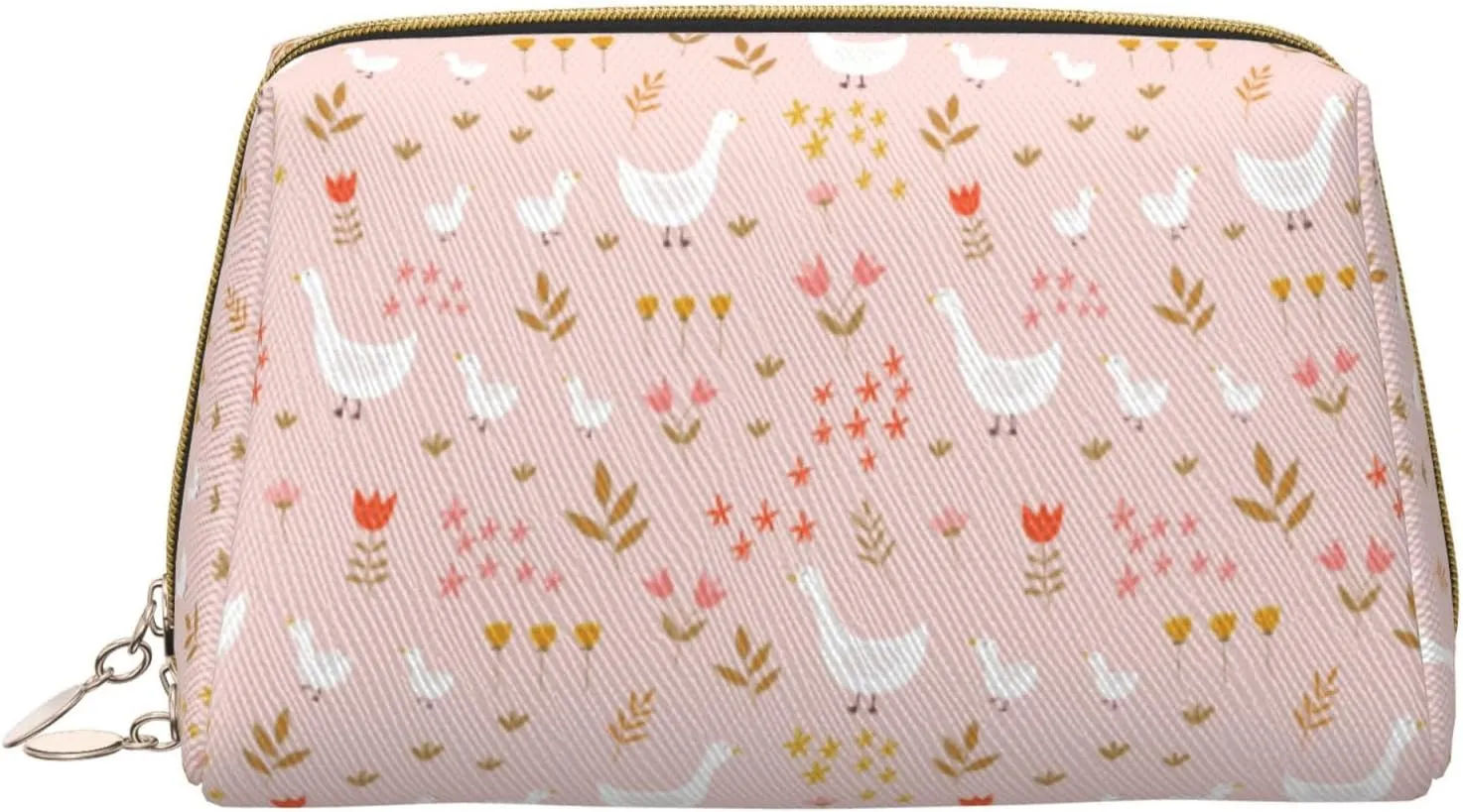 VOSERY Makeup Bag, Cosmetic Bags Travel Toiletry Bag for Women, Large Capacity Makeup Bag Organizer, Bohemian Cute Duck Flower Make up Bag, Cute Makeup Pouch, Waterproof Leather Makeup Case
